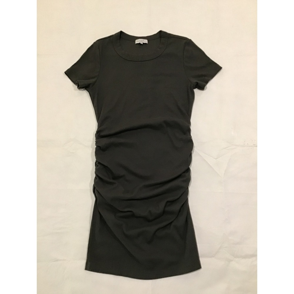 Michael Stars Womens Charcoal Grey Ribbed Ruched Short Sleeve Bodycon Dress XS/S